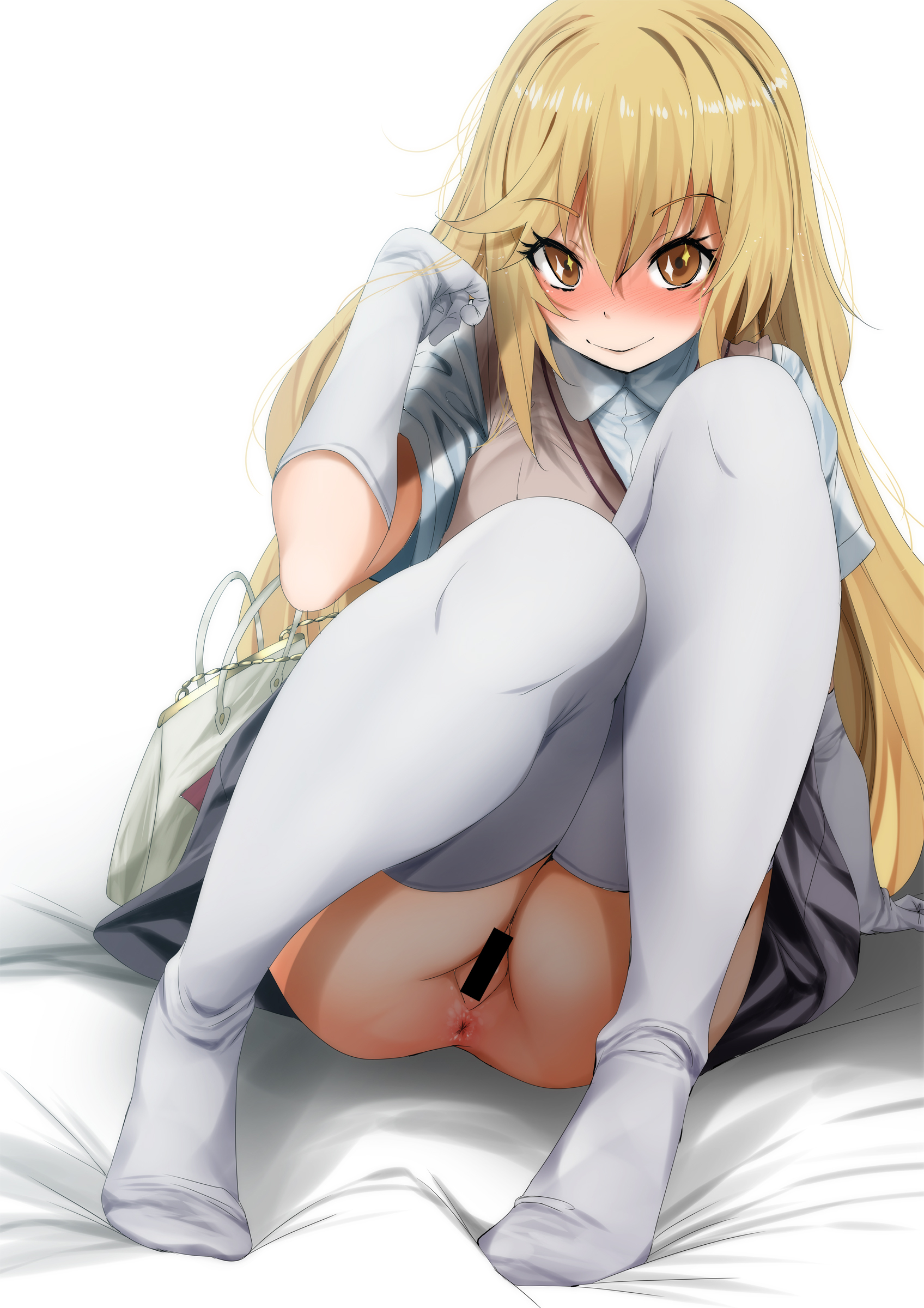 + +, 1girls, anus, axfa, bar censor, blonde hair, blush, breasts, censor bar, censored, female, fumihiko (pixiv2658856), hi res, large breasts, light skin, light-skinned female, long hair, looking at viewer, matching hair/eyes, no panties, pussy, school uniform, schoolgirl, shokuhou misaki, sitting, skirt, smile, socks, solo, teenage female, teenager, thigh socks, thighhighs, to aru kagaku no railgun, to aru majutsu no index, tokiwadai school uniform, unusual anatomy, unusual eyes, unusual pupils, upskirt, vagina, white legwear, white socks, yellow eyes, young
