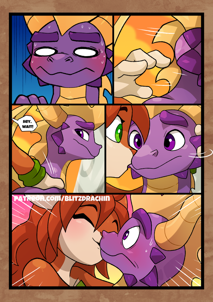 activision anthro artist_name blitzdrachin blush brown_body brown_fur cervid claws clothing comic dialogue dialogue_box dragon dress duo elora english_text faun_(spyro) feral fur furry green_eyes kissing mammal nude outside purple_body purple_eyes purple_scales scales scalie spyro spyro_the_dragon text two_tone_body two_tone_fur two_tone_scales url yellow_body yellow_scales