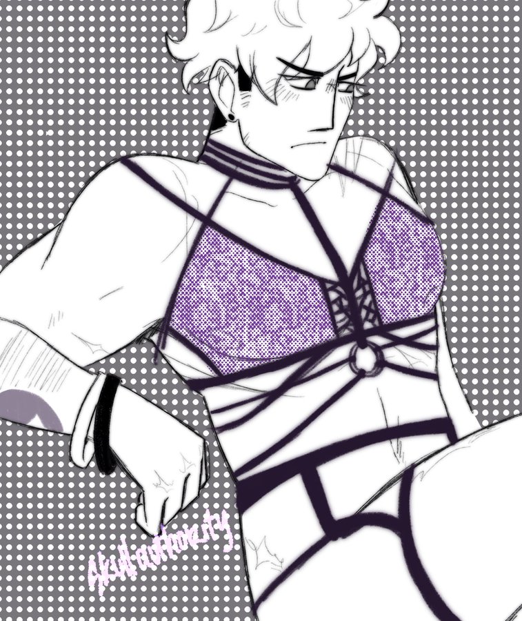 bara blush bra crossdressing guzma_(pokemon) lingerie lingerie_only male_lingerie male_only pokemon pokemon_sm