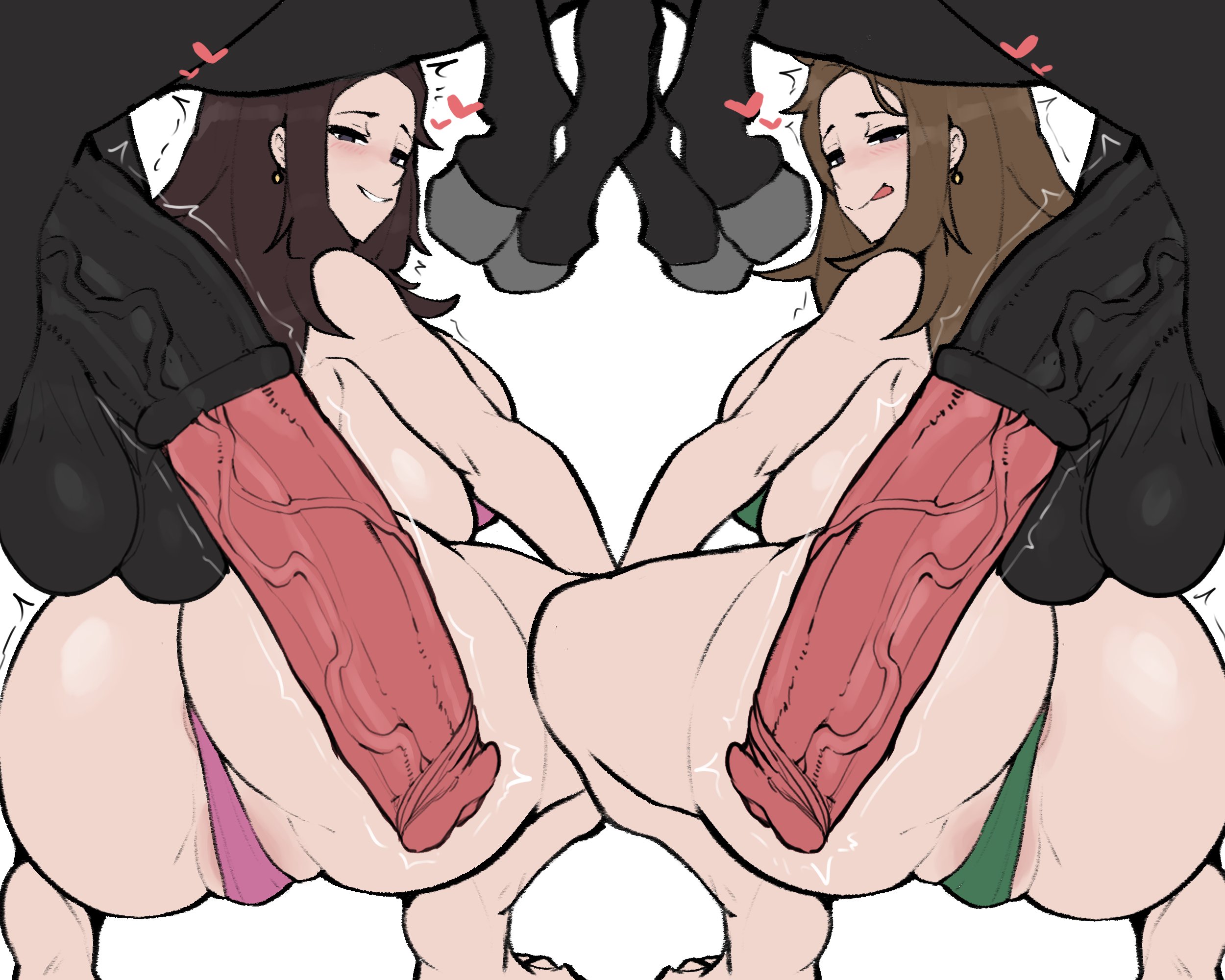 2animals, 2girls, animal, animal genitalia, animal penis, ass, ass focus, bestiality, bikini, breasts, brown hair, commission, equine penis, female, feral on female, flared penis, high resolution, horse, horse penis, horsecock, horu, huge ass, huge breasts, huge cock, imminent bestiality, imminent sex, interspecies, long hair, male, naughty face, original, original character, penis, simple background, smile, squatting, suggestive look, thick thighs, thighs, wide hips, zoophilia