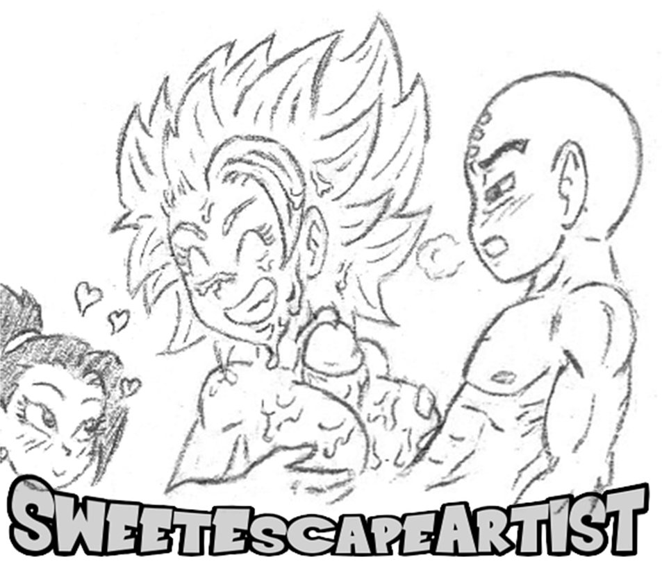 1boy boobjob breasts caulifla cum cum_on_breasts cum_on_face cumshot dragon_ball dragon_ball_super female female_saiyan in_love kale krillin kuririn love_heart male monochrome paizuri saiyan super_saiyan_2 sweetescapeartist titjob universe_6 universe_6_girls universe_6_saiyan/universe_7_human