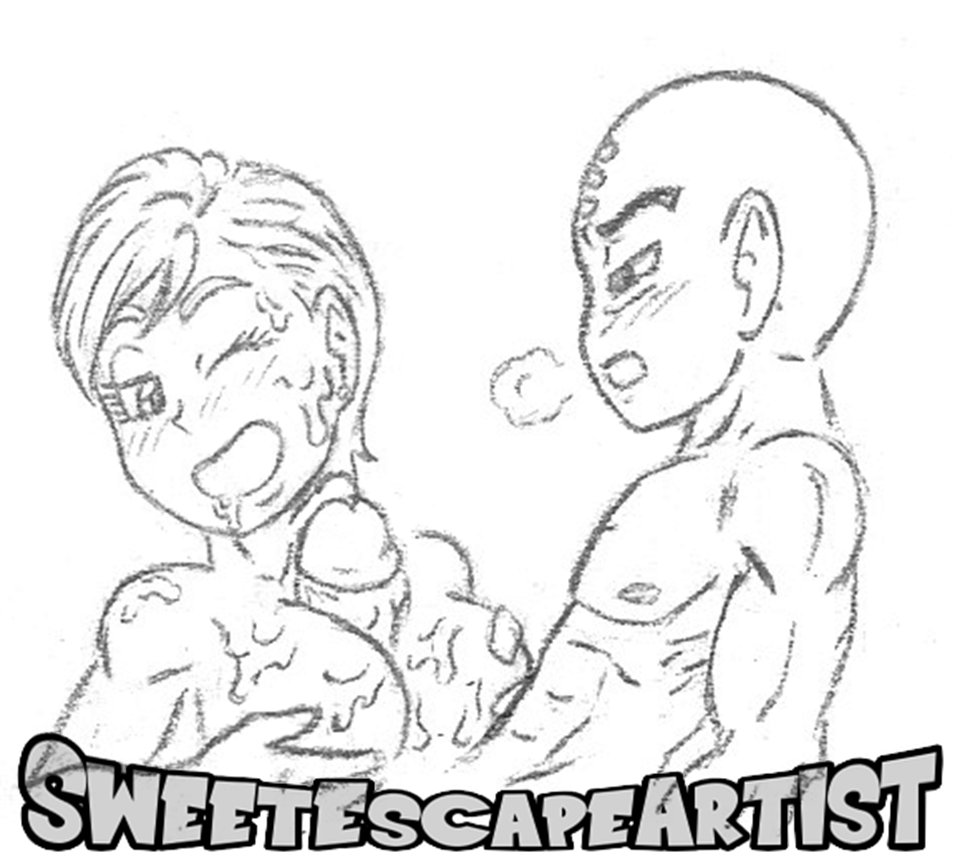 big_penis black_and_white bulma_briefs cum cum_on_breasts cum_on_face dick dragon_ball dragon_ball_super dragon_ball_z krillin kuririn monster_cock sweetescapeartist