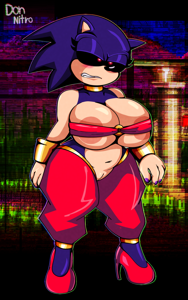 anthro areola areola_slip big_breasts bottomless breasts clothed clothing cosplay donnitro72 eulipotyphlan fan_character female footwear genitals hedgehog hi_res high_heels mammal navel pussy rule_63 sega shantae_(cosplay) solo sonic.exe sonic.exe_(character) sonic_(series) sonic_the_hedgehog sonic_the_hedgehog_(series) sonica.exe sonique_the_hedgehog wayforward