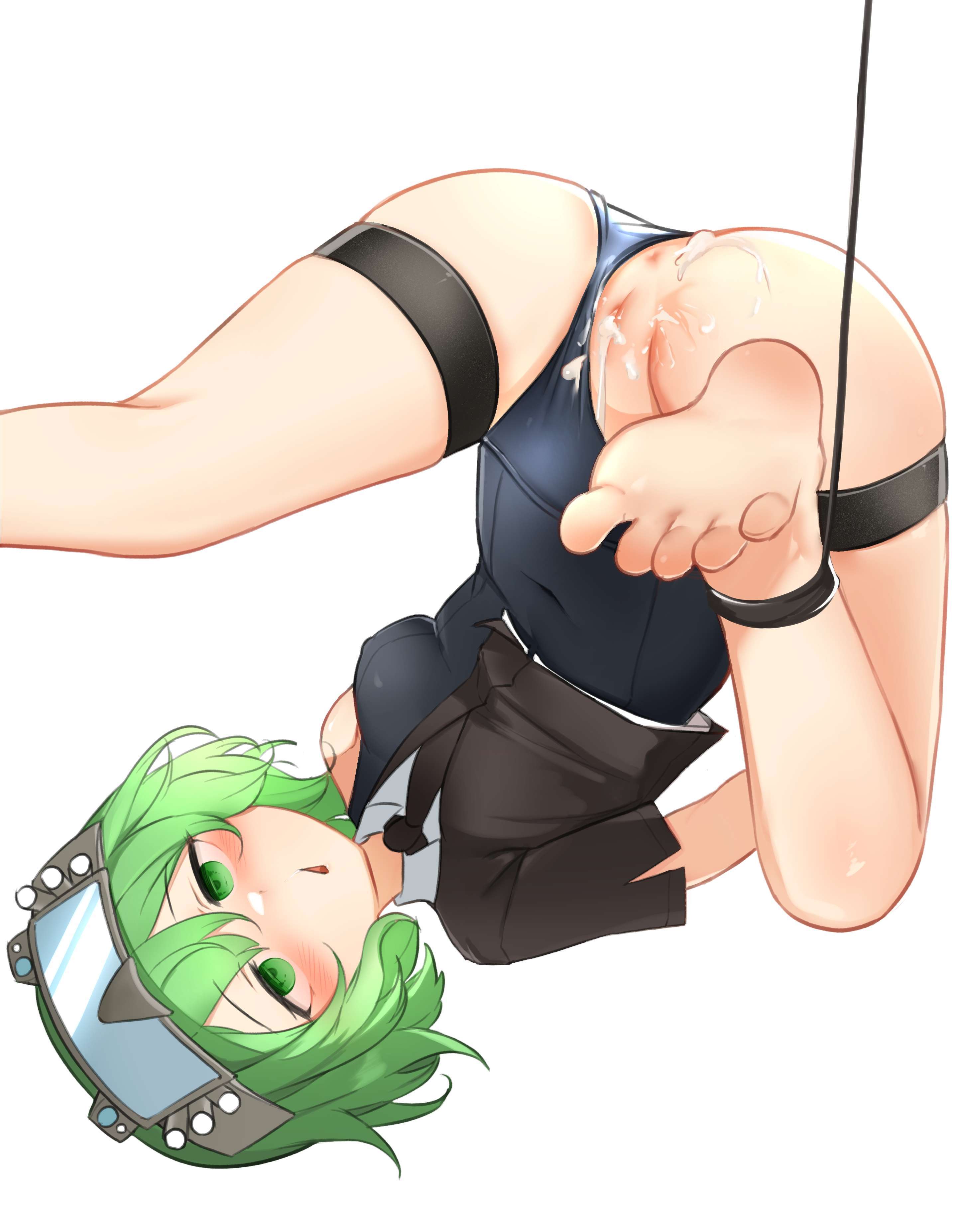 aubl 74 (daebom), barefoot, belly button, cum in pussy, cum leaking, daebom, feet, female, green eyes, pussy, swimsuit, tow cable, war thunder