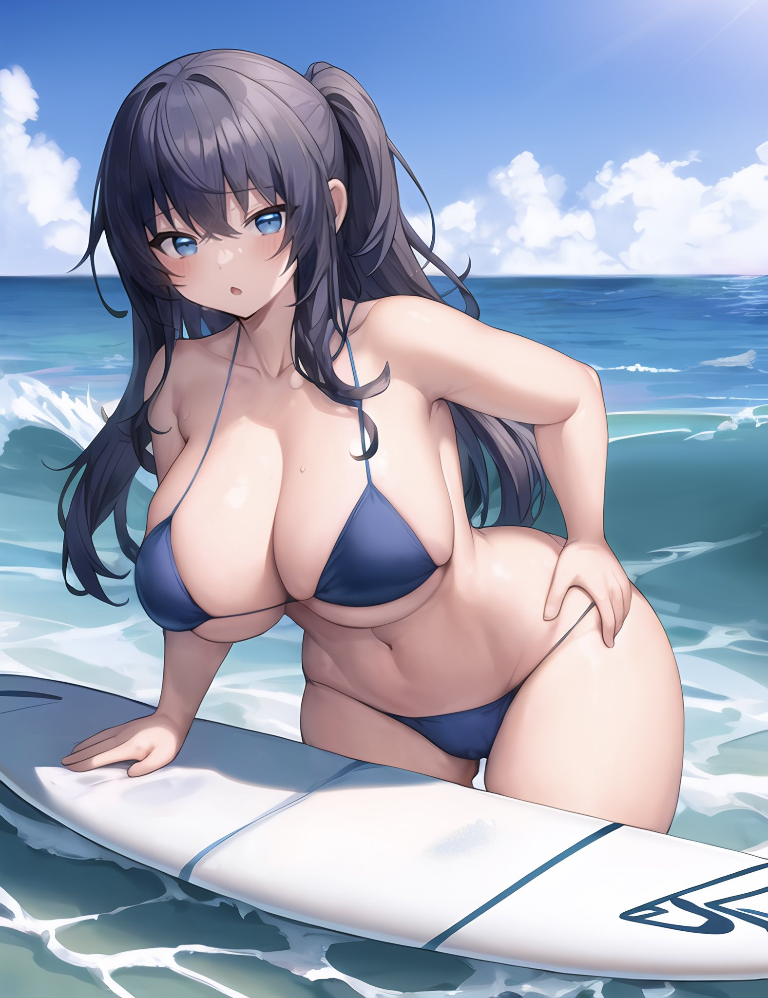 1girls, 2023, ai generated, beach, big breasts, blue bikini, blue eyes, breasts, character request, copyright request, curvy female, curvy figure, female, female focus, female only, hi res, long hair, milf, stable diffusion, stuffyai