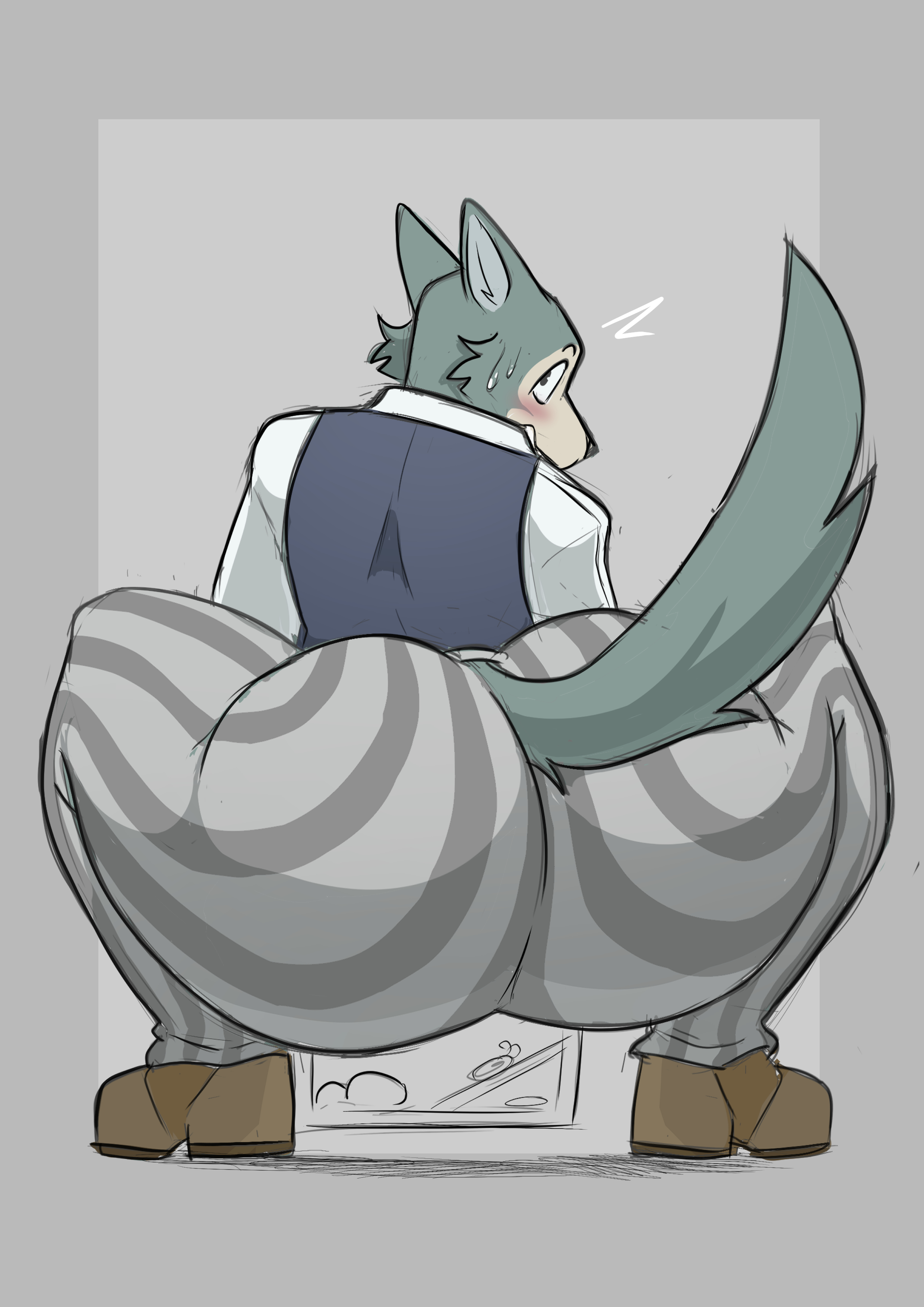 anthro, ass, ass focus, beastars, big ass, bubble ass, bubble butt, canine, clothed, clothing, fat ass, fur, furry, furry only, hi res, huge ass, legoshi (beastars), male, male only, rear view, solo, tail, talidrawing