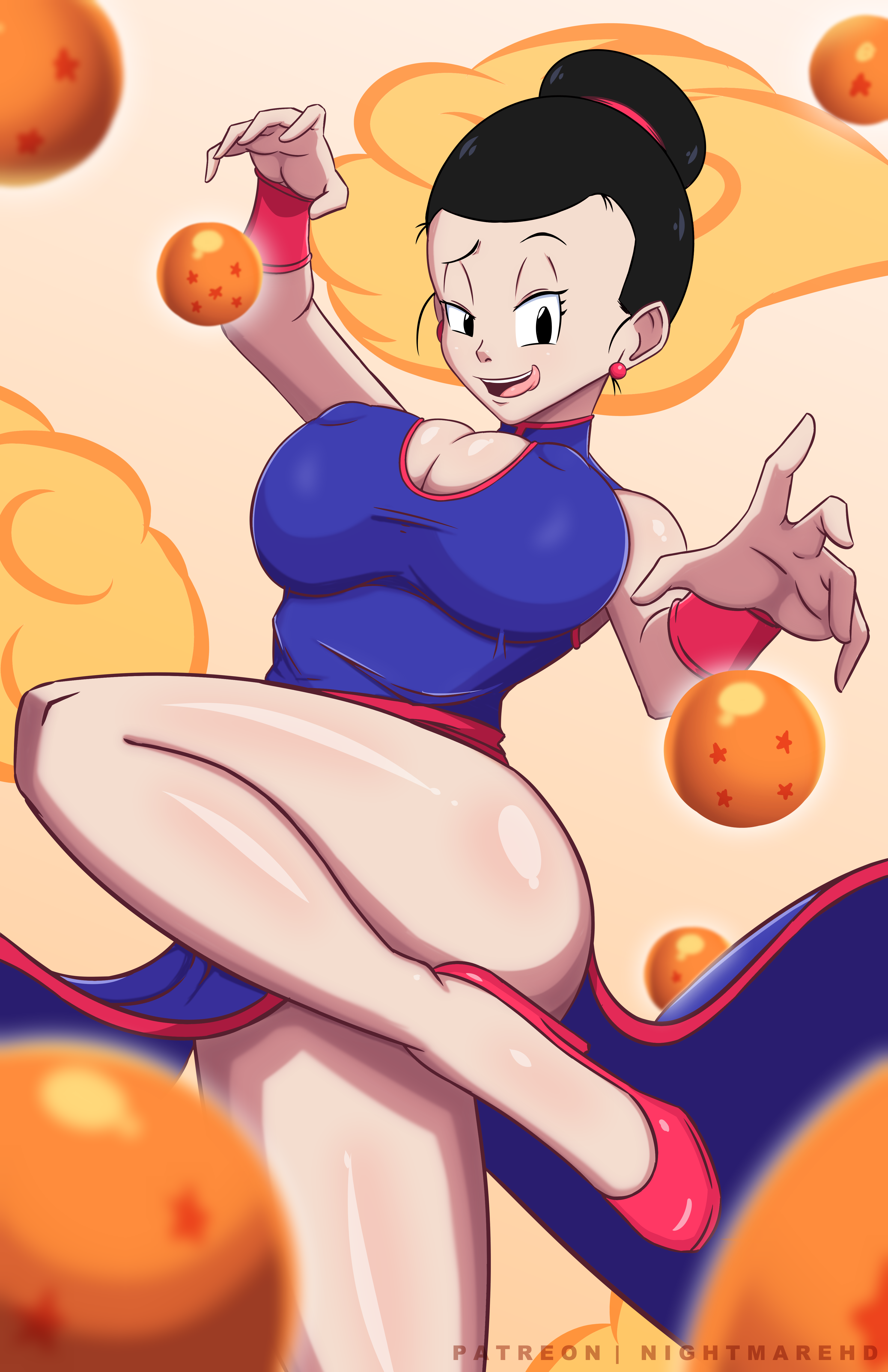 1girls, big breasts, black eyes, black hair, breasts, busty, chichi, cleavage, curvaceous, curvy, curvy body, curvy female, curvy figure, dragon ball, dragon ball z, female, high heels, huge breasts, large breasts, milf, mother, nightmare hdraw, tongue, tongue out, voluptuous