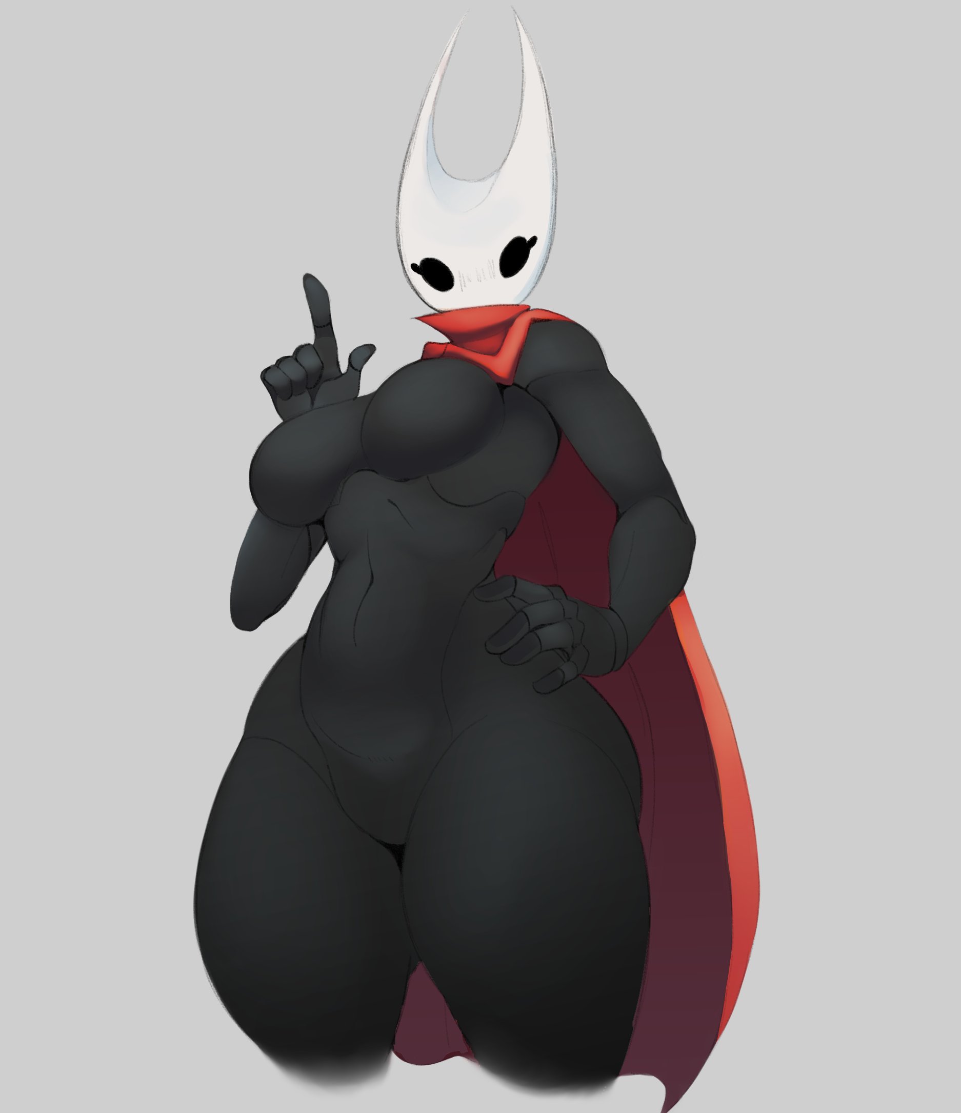 armored female, black body, breasts, cape, clothed, featureless breasts, featureless crotch, female, hollow knight, hornet (hollow knight), skin