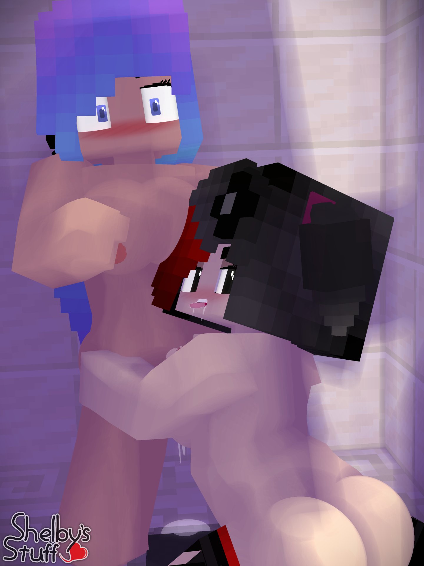 2021 2girls 3d areolae artist_logo artist_name big_breasts black_hair blush breasts ellie_walls_(odysseyellie) female female_only light-skinned_female light_skin mine-imator minecraft multicolored_hair nipples nude nude_female red_hair sam_(shelby's_stuff) shelby's_stuff tagme tongue tongue_out two_tone_hair yuri