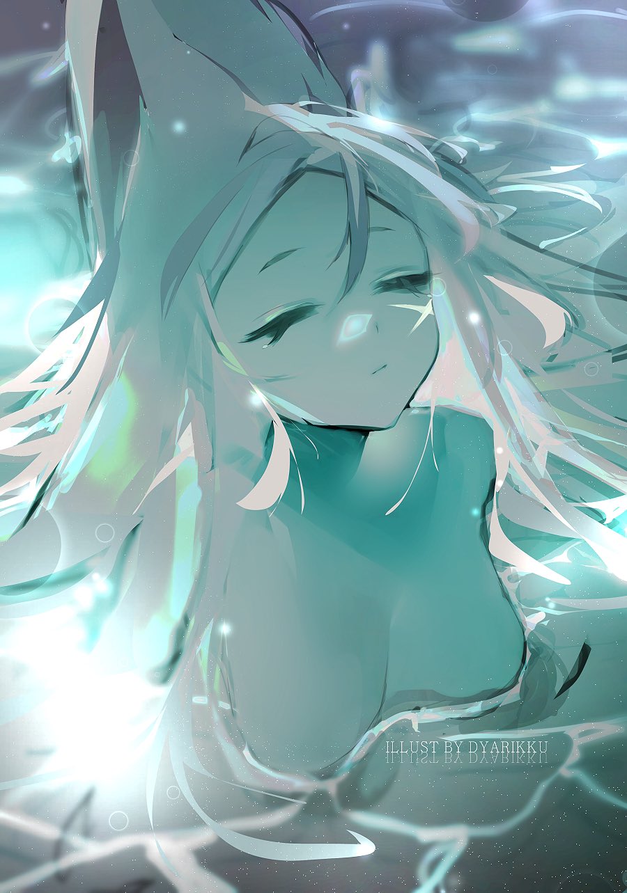 dya_rikku dya_rikku_(vtuber) female female_only fox_tail virtual_youtuber vtuber vyugen water_reflection white_eyes white_hair