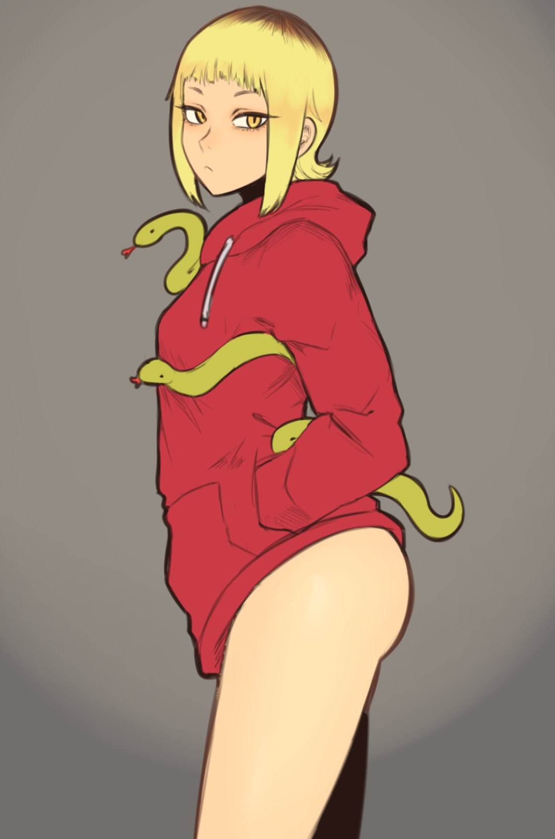 1girls big_ass blonde_hair bottomless bubble_butt chainsaw_man dat_ass female female_only hoodie light-skinned_female looking_at_viewer mappa no_pants nyxkz sawatari_akane snake_devil_(chainsaw_man) sweater sweater_only