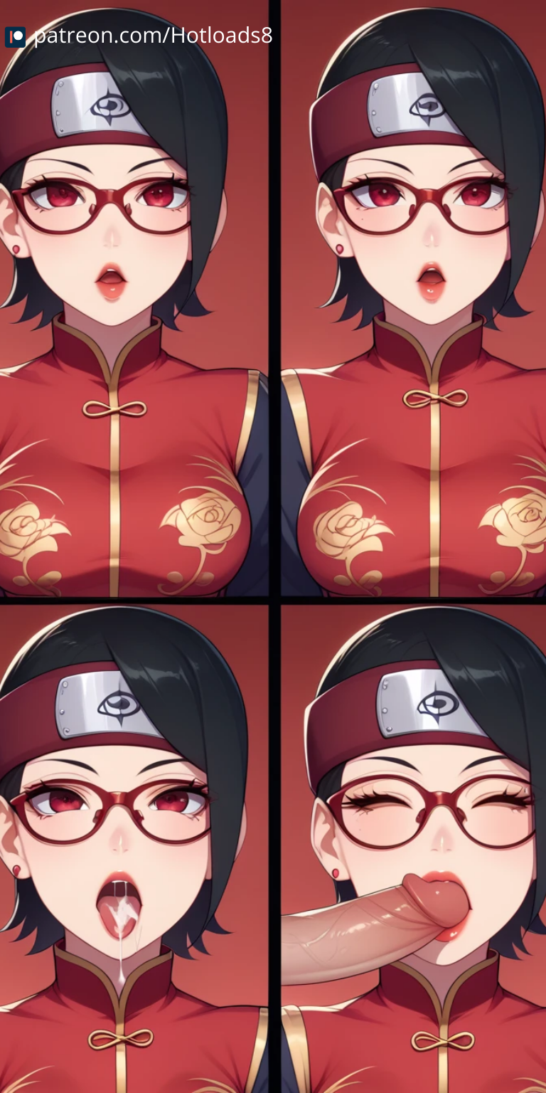 ai_generated blowjob breasts cheek_bulge china_dress chinese_new_year comic hotload-8 naruto naruto_(series) oral patreon petite pulling_out sarada_uchiha slim sloppy_blowjob sucking_penis wet_mouth