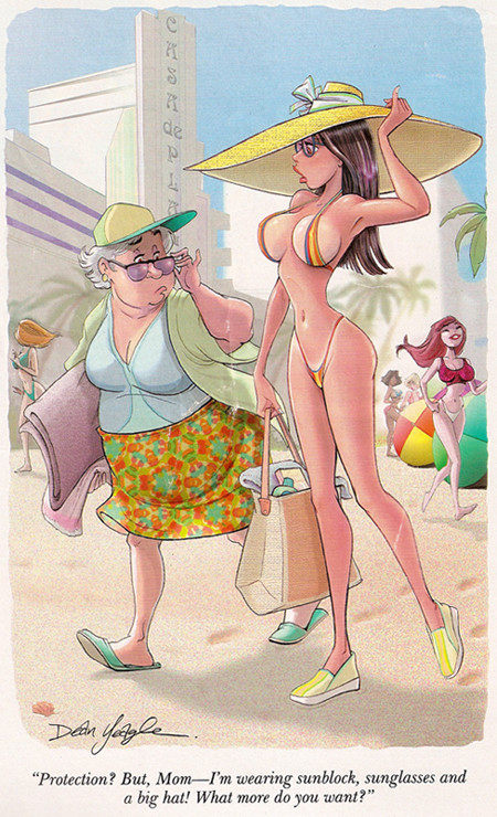 1girls 2females beach bikini black_hair breasts hat large_breasts long_hair minibikini old_woman panties sunglasses tanned tanned_female tanned_girl tanned_skin