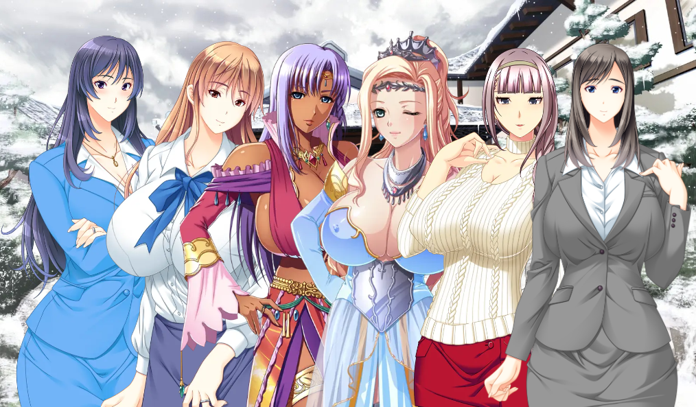 6girls afurodia black_hair blonde_hair breasts cleavage clothed_female dark_blue_hair dress edit female female_only female_teacher game_cg gigantic_breasts gray_hair huge_breasts hyper_breasts kagurazaka_yui kuga_yuriko kyonyuu_fantasy_gaiden kyonyuu_fantasy_gaiden_2 kyonyuu_hitozuma_onna_kyoushi_saimin kyonyuu_reijou_mc_gakuen large_breasts long_hair long_hair_female lune massive_breasts nipples_visible_through_clothing purple_hair queen ryokan schoolgirl sereburia shirakawa_miwa snow student teacher teacher_and_student tiara tsukishima_kyouko