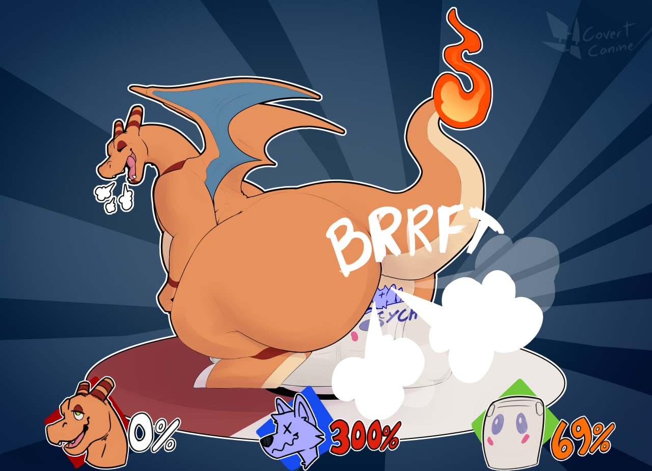 anthro ass big_butt breath charizard closed_eyes crouching duo fart fart_cloud farting_on_another farting_on_face generation_1_pokemon male nintendo passtheblast pokemon pokemon_(species) super_smash_bros. thick_thighs