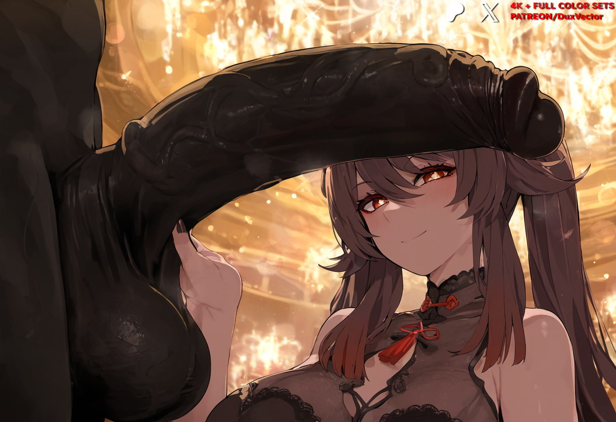 1boy, ai generated, balls, bangs, bare shoulders, black bra, black nails, blush, bra, breasts, brown hair, cleavage, closed mouth, clothing, dark skin, dark-skinned male, dress, duxvector, erection, female, flower, genshin impact, hair between eyes, hair ornament, hu tao (genshin impact), huge cock, interracial, jewelry, large breasts, large penis, long hair, looking at viewer, male, netorare, nipples, ntr, penis, penis awe, penis on face, precum, red eyes, sleeveless, smile, solo focus, straight, symbol-shaped pupils, testicles, tied hair, twintails, uncensored, veins, veiny penis