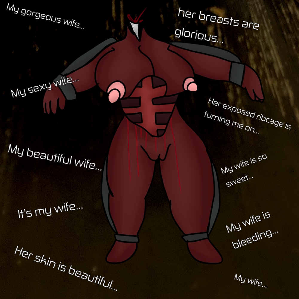 big_breasts bleeding blood bone decapitated_head exposed_ribcage fingers gore my_wife_(pressure) nipples pressure_(roblox) roblox roblox_game skinned_female tagme text