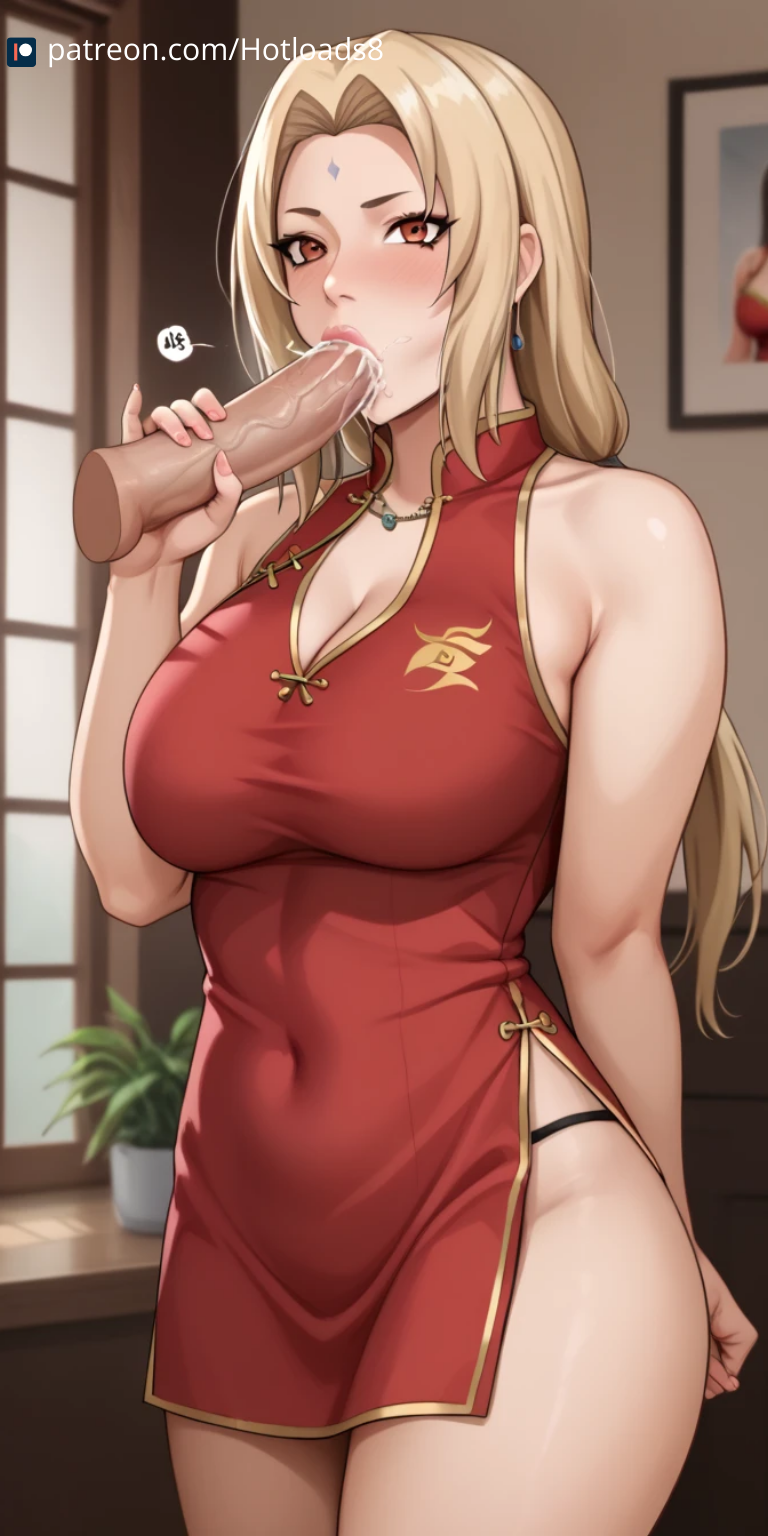 ai_generated blowjob breasts cheek_bulge china_dress chinese_new_year comic fellatio hotload-8 naruto naruto_(series) oral patreon petite pulling_out slim sloppy_blowjob sucking_penis tsunade wet_mouth