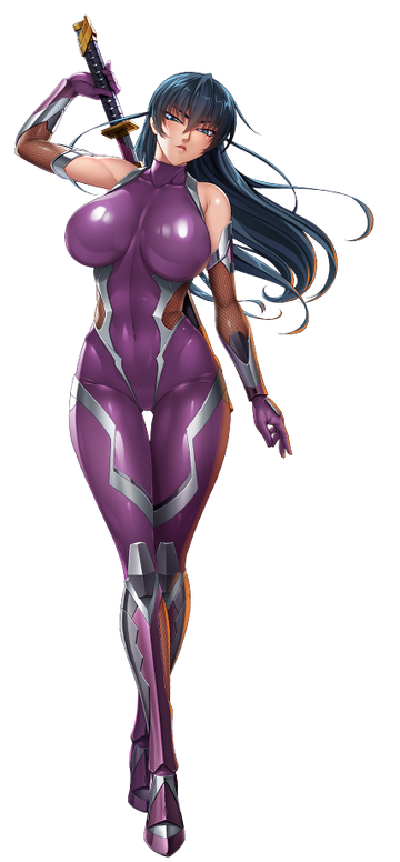 aoi_nagisa_(artist) aoi_nagisa_(metalder) black_hair bodysuit curvy curvy_figure high_heels huge_breasts igawa_asagi kunoichi ninja taimanin_(series) taimanin_asagi taimanin_suit