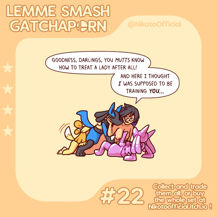 animal_crossing bayonetta bayonetta_(character) crossover ditto english_text glasses isabelle_(animal_crossing) lucario nikoto_all-stars_smashing nintendo nude pokemon pokemon_(species) pokephilia sex speech_bubble super_smash_bros. text