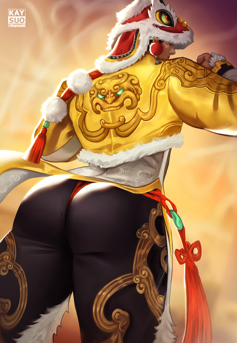 ass back_view bara big_ass chinese_clothes clothed clothing gay iron_fist iron_fist_(lion's_gaze) iron_fist_(marvel_rivals) kaysuo lin_lie male male_focus male_only marvel marvel_rivals muscular muscular_male pants solo solo_male