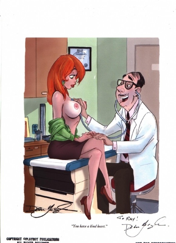 1 1female 1male 1man 1woman 2d bimbo breasts brown_skirt dean_yeagle doctor doctor_on_patient english_text female heels hospital hospital_room lips long_skirt medic medical_examination medium_breasts midi_skirt red_hair red_lips skirt topless