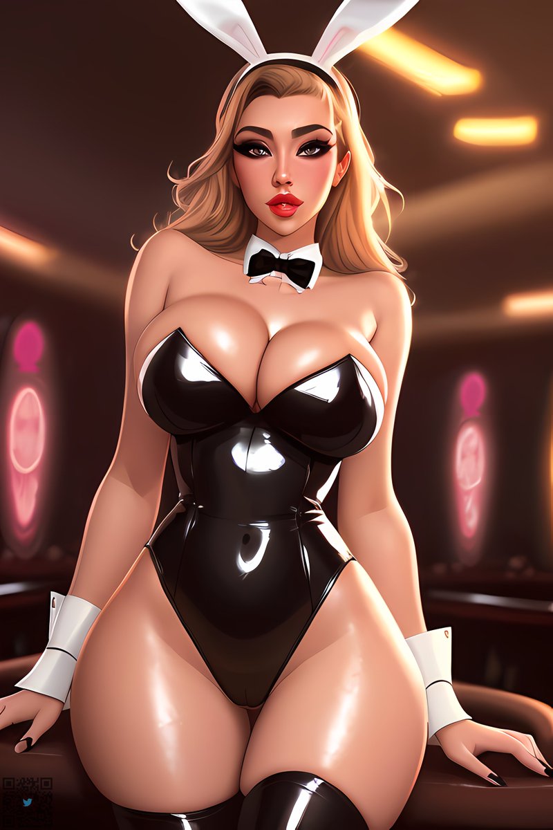 1girls, 2023, ai generated, bimbo, bimbo lips, blonde hair, breasts, bunny ears, bunny girl, bunnysuit, curvy female, female, hi res, large breasts, latex suit, legwear, long hair, looking at viewer, red lipstick, seductive look, skin tight, solo focus, stable diffusion