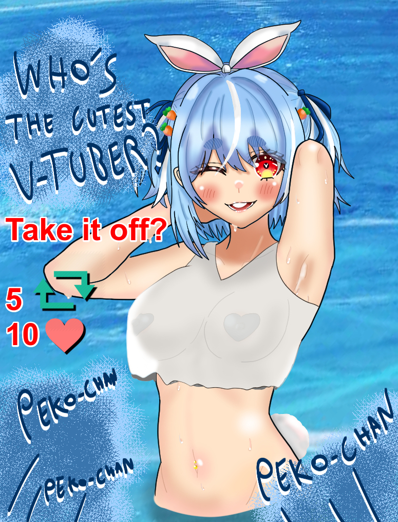 1girls animal_ears armpit armpit_crease armpits arms_behind_head arms_up average_breasts bangs bathing beach blue_hair blush breasts buck_teeth bunny_ear bunny_ears bunny_girl bunny_tail bunnygirl carrot carrot_hair_ornament crop_top eddarxart english_text fanservice female female_only food_themed_hair_ornament hololive hololive_fantasy hololive_japan in_water looking_at_viewer medium_breasts meme navel navel_piercing ocean partially_submerged pasties pose rabbit_ears rabbit_girl rabbit_tail red_eyes sea see-through see-through_clothing self_upload sexy_armpits small_breasts solo stomach strip_game submerged_legs tail text thick_eyebrows two_tone_hair usada_pekora virtual_youtuber visible_breasts vtuber white_hair