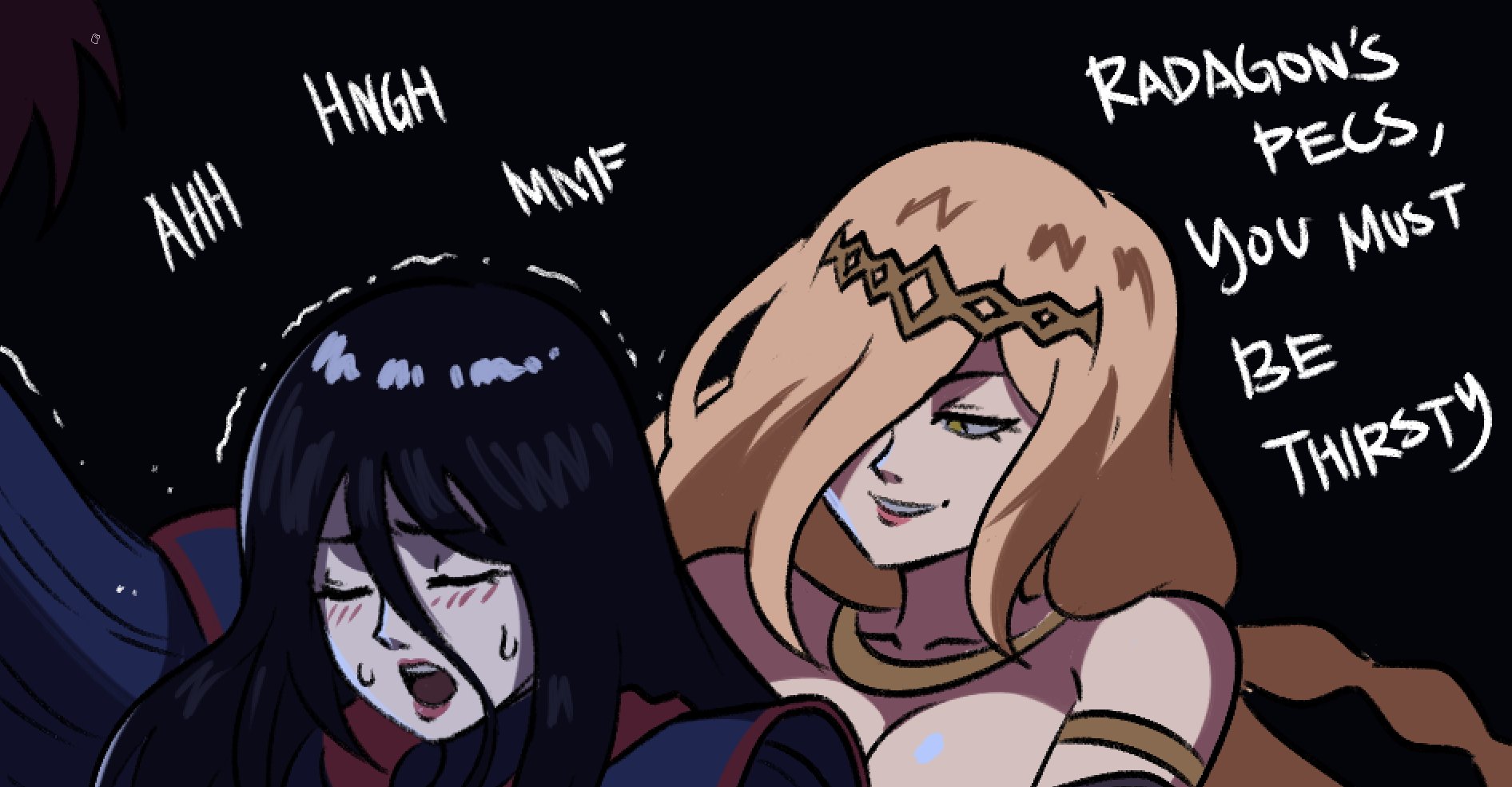 1futa, 2girls, big breasts, blonde hair, breasts, doggy style, elden ring, female, fromsoftware, futanari, intersex, marika's tits, queen marika the eternal, rennala queen of the full moon, tinafate1, yuri
