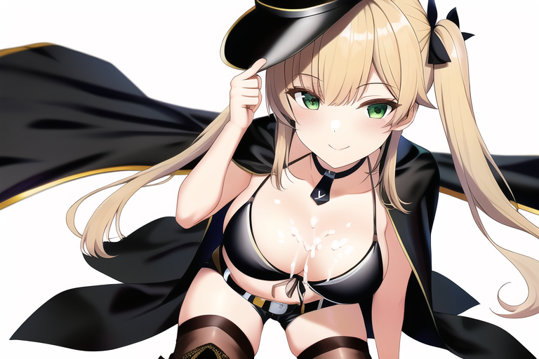 1girls ai_generated azur_lane bangs belt bikini bikini_top_only black_footwear black_shorts black_thighhighs blonde boots breasts cape cleavage closed clothes collarbone cowboy_hat female female_only front-tie_bikini front-tie_top green_eyes hair hat headwear hornet_(azur_lane) large_breasts long_hair looking_at_viewer mouth shorts smile solo stable_diffusion swimsuit thigh_boots thighhighs thighhighs_under_boots twintails white_background