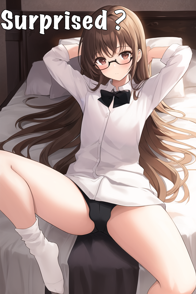 1boy 1femboy 1male ai_generated androgynous armure balls balls_in_panties bed bedroom black_bow black_panties blush bottomless bow bowtie brown_eyes brown_hair bulge bulge_through_clothing edited erect_penis erection erection_under_clothes femboy feminine_male glasses hand_on_head hands_behind_head imminent_sex long_hair lying lying_on_back lying_on_bed nai_diffusion on_back on_bed one_leg_raised one_leg_up otoko_no_ko panties penis_bulge penis_in_panties penis_under_clothes shirt sissy socks sole sole_male solo solo_focus stable_diffusion submissive_male surprise tagme teasing testicles_in_panties text trap twink underwear white_shirt white_socks