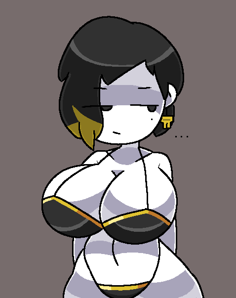 big_breasts binah black_eyes breasts breasts_out cleavage curves curvy curvy_body curvy_female curvy_figure female female_focus female_only grey_background hanging_breasts hourglass_figure huge_breasts large_breasts lobotomy_corporation mob_face mole outfit plump project_moon simple_background sycneit_(artist) top_heavy topwear white_body white_skin