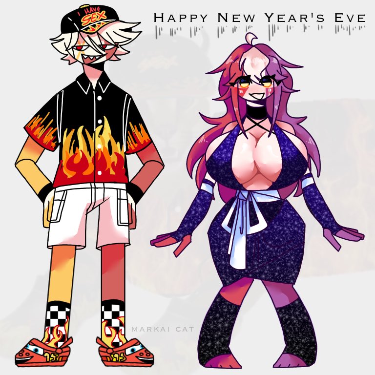 1boy 1girls 2013 big_breasts cars_(film) clothing countryhumans countryhumans_girl countryhumans_oc disney dress fevie_(markai_cat) lightning_mcqueen long_hair markai_cat meme new_year original pixar shiny_dress shorts three_tone_hair white_hair zeon_(markai_cat)