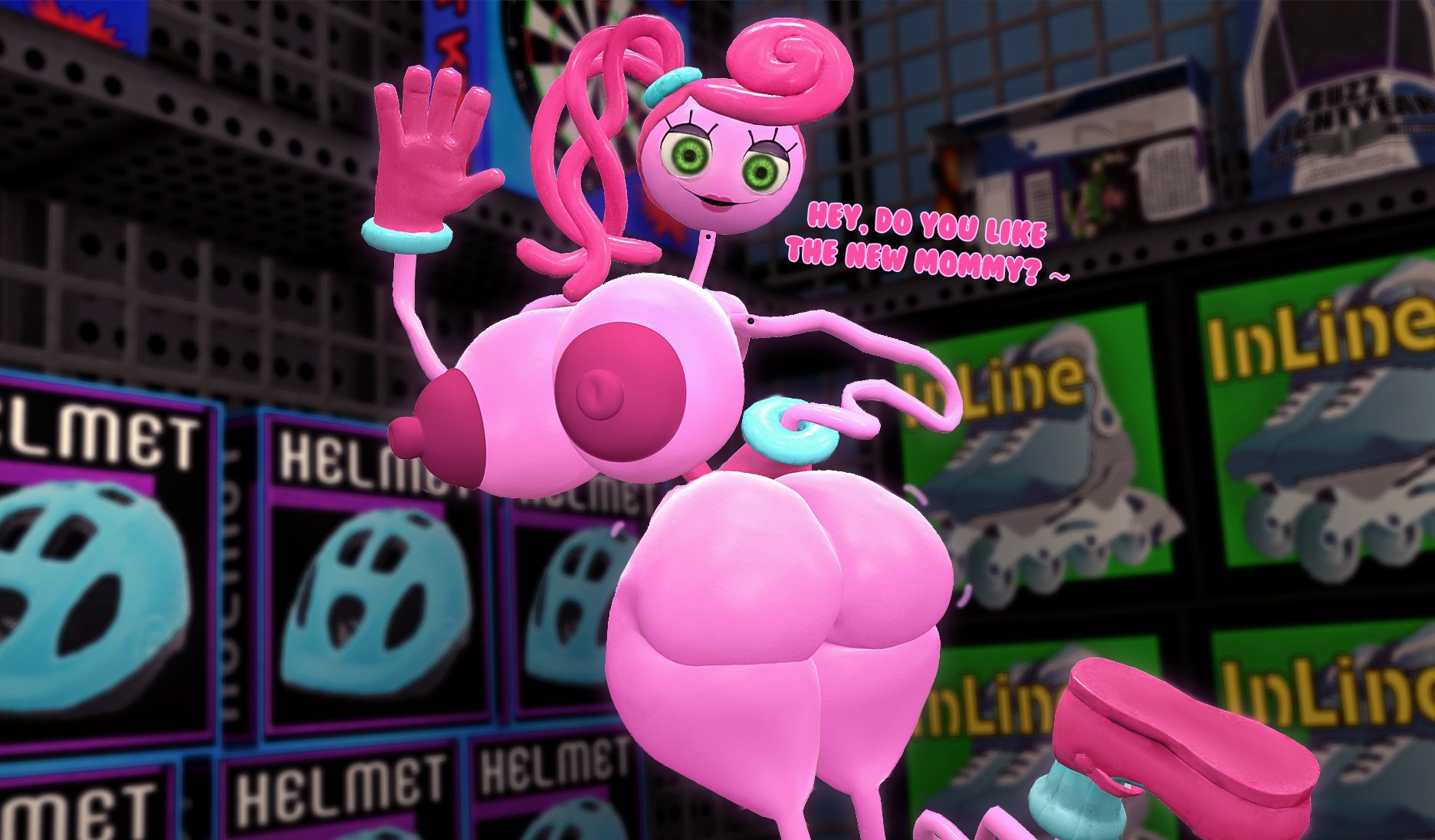 1girls, 3d, ass, big ass, big breasts, big butt, breasts, dra111 (artist), dragon316, female, greeting, mommy long legs, poppy playtime, solo, text
