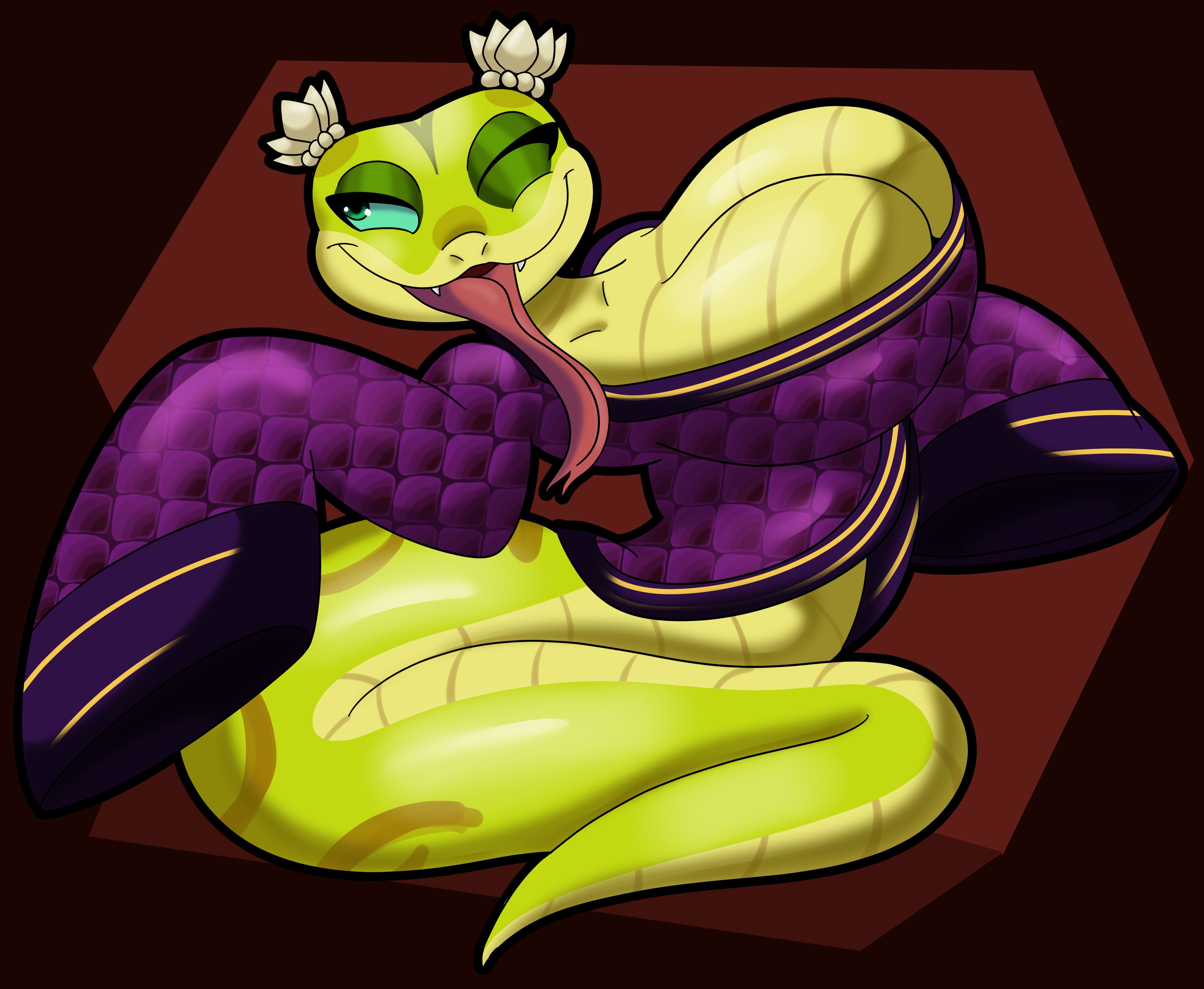 1girls, anthro, big breasts, breasts, cleavage, cleavage overflow, eyelashes, female, huge breasts, humanoid genitalia, kemono, kung fu panda, long sleeves, looking away, master viper, semi-anthro, smiling, snake, someth1ngoranother, tongue, tongue out, wink