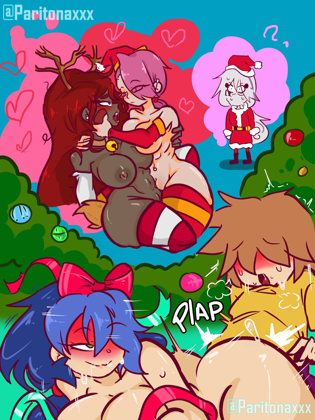 1boy 1boy1girl 4girls ass big_ass big_breasts bigger_female blue_hair breasts brown_hair christmas christmas_clothing christmas_outfit clothed_male_nude_female dark-skinned_female domination embarrassed embarrassed_nude_female fhs fhsz3r0 fnafhs fnafhs_z3ro fnafhsrule34 gift_art gift_wrap gift_wrapped_female green_eyes light-skinned_female long_hair loon_(fnafhs) mai_(fnafhs) nude_female_clothed_male paritonaxxx pink_hair puppet_(fnafhs) purple_eyes red_hair reindeer reindeer_antlers reindeer_costume santa_claus_(cosplay) santa_costume santa_hat short_hair smaller_male submissive submissive_male toddy_(fnafhs) usagi_(fnafhs) white_hair