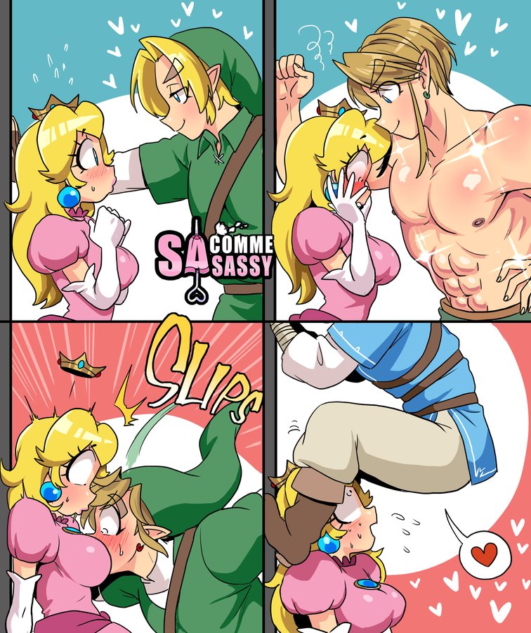 1boy, 1girls, big breasts, breasts, breath of the wild, busty, couple, eyebrows, eyelashes, eyes, female, hair, hips, hourglass figure, huge breasts, human, humor, large breasts, legs, light skin, light-skinned female, light-skinned male, link, link (breath of the wild), link (ocarina of time), link (skyward sword), link (twilight princess), lips, male, mario (series), nintendo, ocarina of time, princess, princess peach, rancher link, royalty, sasatseng, skyward sword, the legend of zelda, thick legs, thick thighs, thighs, voluptuous, waist, wide hips
