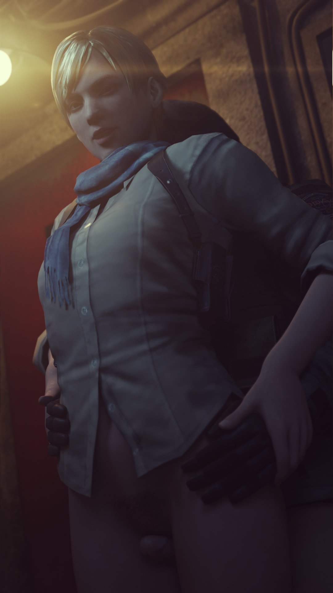 1boy 1boy1girl 1girls 3d blender blonde_hair blonde_pubic_hair bottomless bottomless_female dasupanoob female looking_at_viewer pubic_hair resident_evil resident_evil_6 sherry_birkin short_hair small_breasts tagme