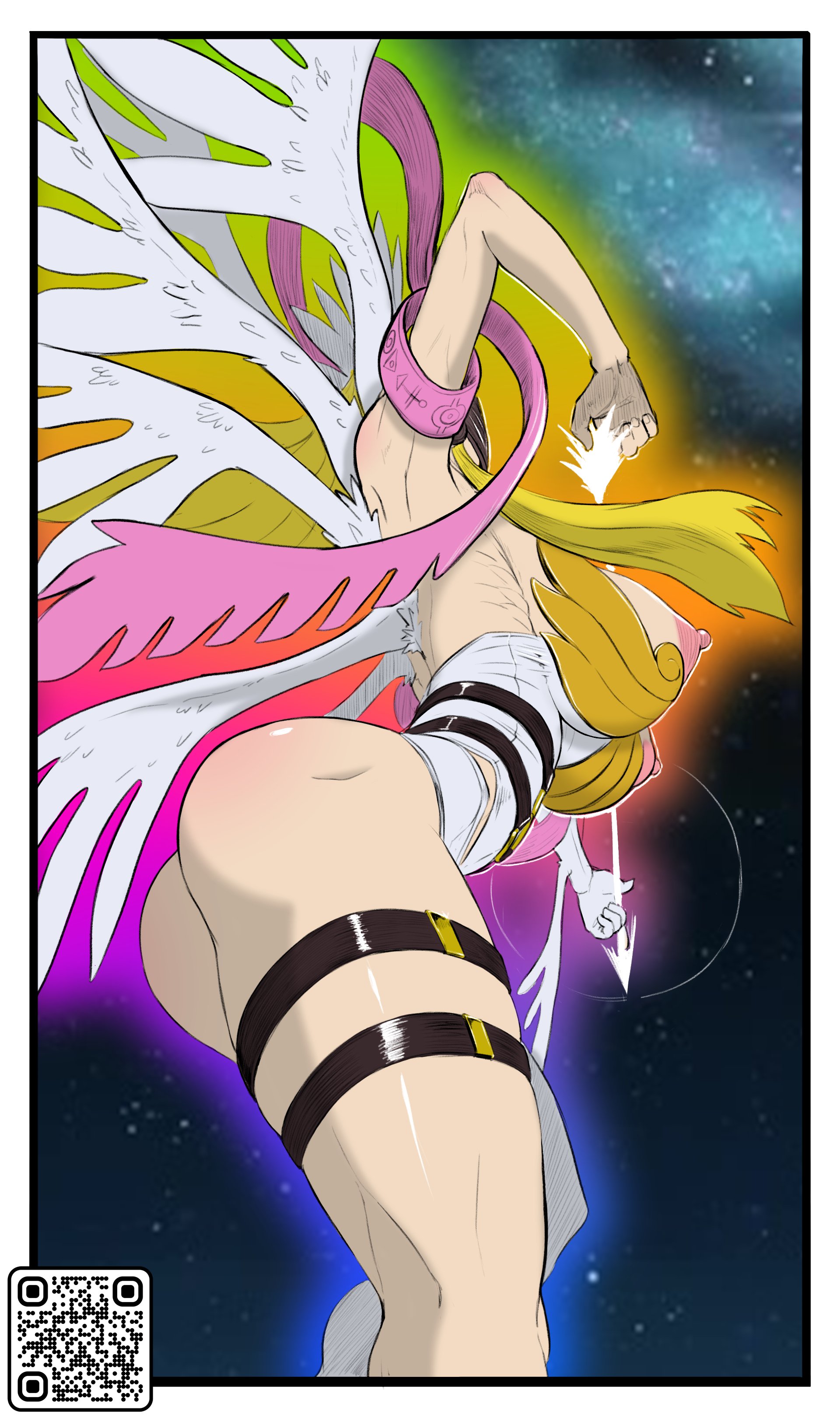 angel, angel wings, angewomon, anythinggoes, areolae, armlet, ass, athletic, athletic female, blonde hair, bow, breasts, bubble ass, bubble butt, bursting breasts, busty, cleavage, digimon, edit, erect nipples, female, female focus, female only, helmet, hourglass figure, large breasts, leotard, long hair, nipples, overflowing breasts, pink nipples, rear view, ribs, risenhentaidemon, sideboob, slim waist, tagme, thighlet, wide hips
