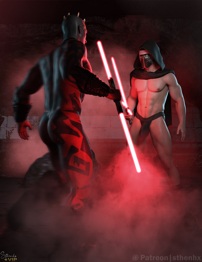 2boys ass ass bulge darth_maul gay kylo_ren lightsaber male_only muscular muscular_male red_skin star_wars sthenhx