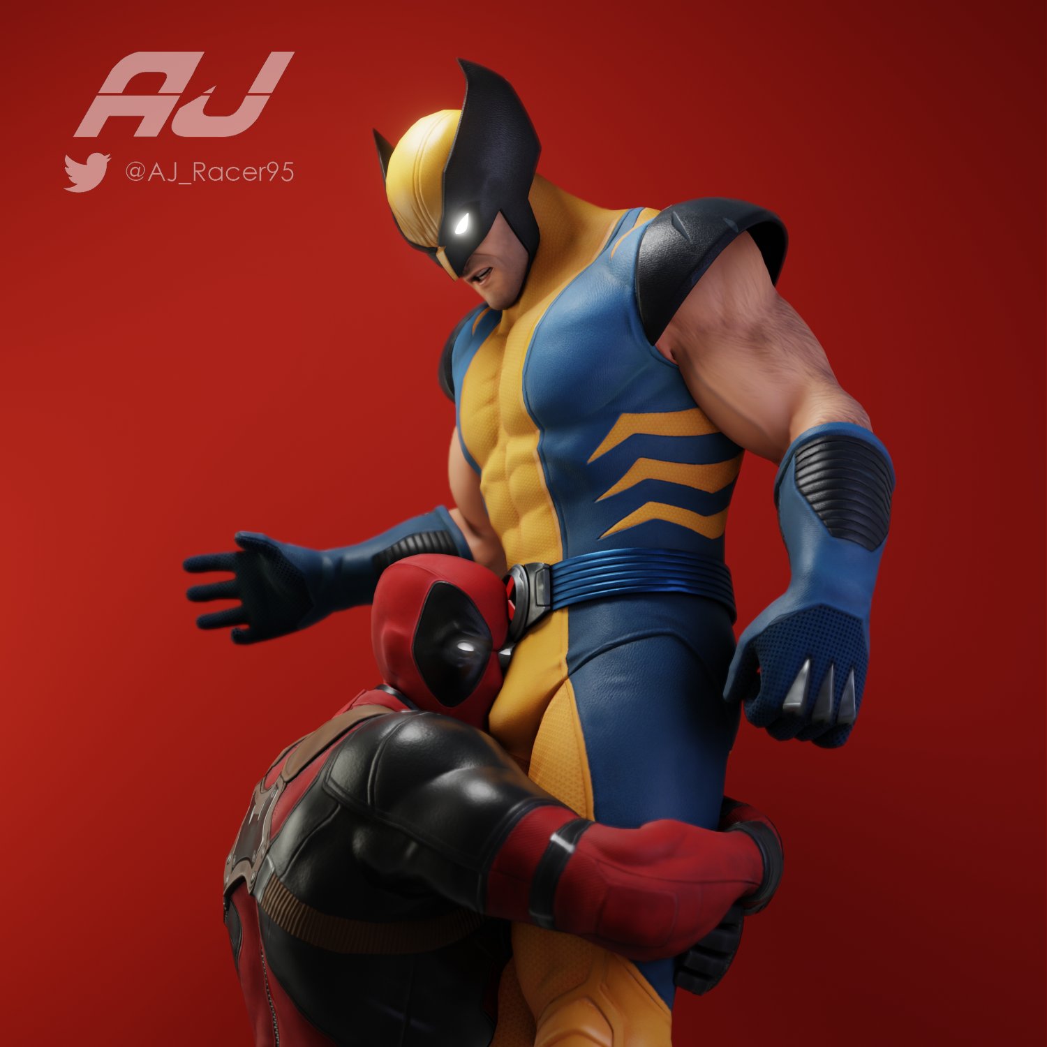 2boys, 3d, aj racer95, bulge, bulge on face, deadpool, deadpool (fortnite), flaccid, fortnite, gay, hug, hugging, human, human only, light skin, light-skinned male, logan (x-men), male, male only, male/male, marvel, marvel comics, penis, wade wilson, wolverine (fortnite), wolverine (x-men), x-men, yaoi