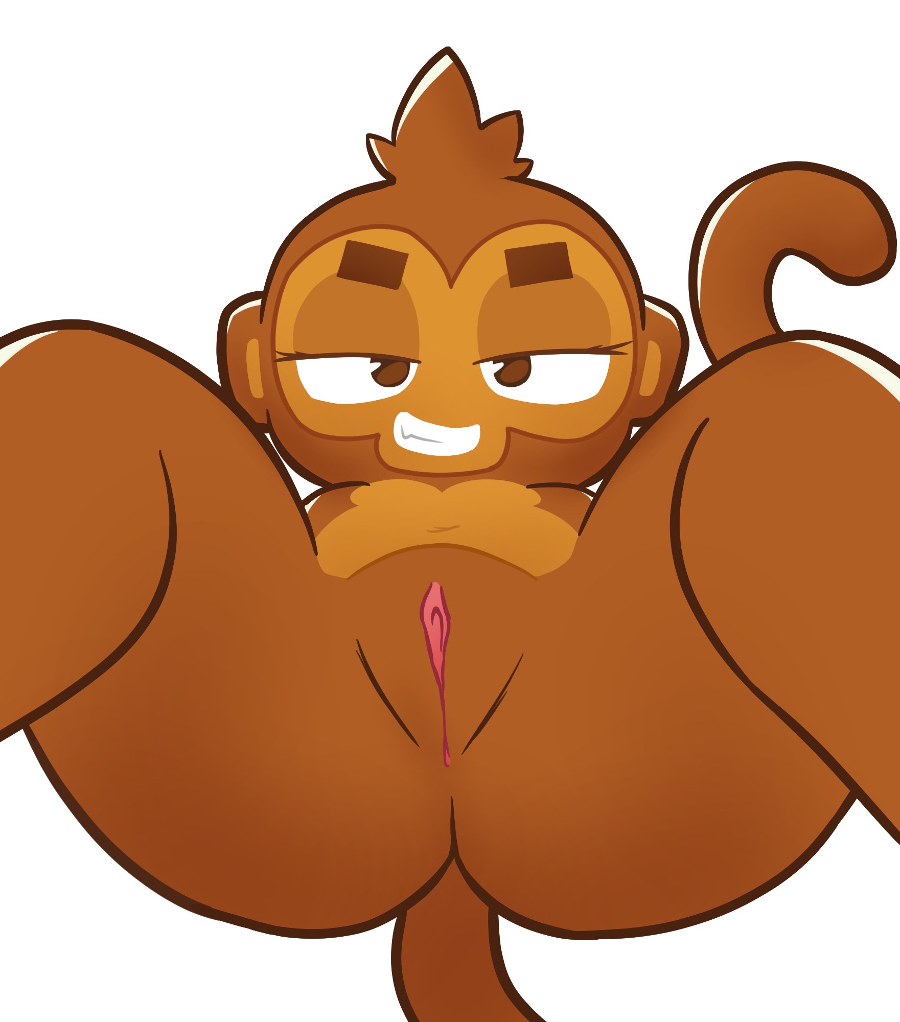bloons tower defense, brown eyes, female, female focus, female only, fur, furry, furry only, haplorhine, monkey, monkey girl, no clothes, nude, nude female, pov, presenting, presenting pussy, primate, pussy, smile, smirk