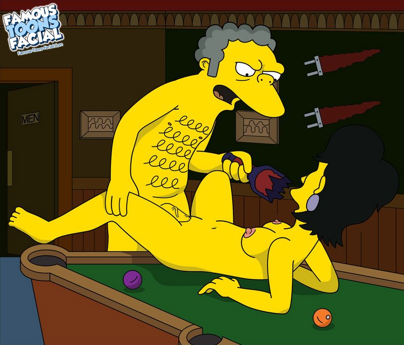 20th_century_studios accurate_art_style betty_(the_simpsons) breasts color famous-toons-facial female human indoors insertion male moe's_tavern moe_szyslak nipples nude penis pool_table sex straight tagme the_simpsons vulva yellow_body yellow_skin