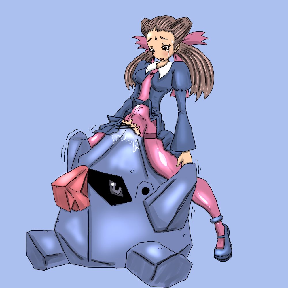 00s 1girls artist_request blue_background breasts brown_eyes brown_hair bulge censored crying female gym_leader hairbow human light-skinned_female light_skin long_hair nintendo nosepass pokemon pokemon_rse pokephilia roxanne_(pokemon) tied_hair twintails