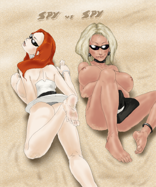 black_spy blonde_hair breasts hat helen_(white_spy) jasmine_(black_spy) mad orange_hair rule_63 spy_vs_spy white_spy