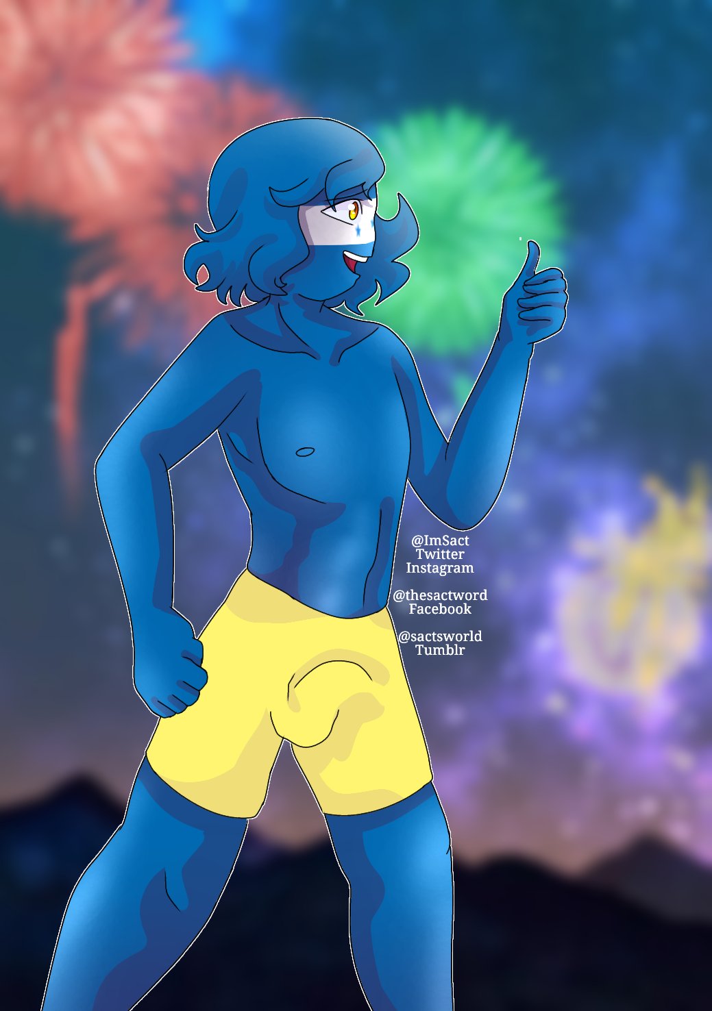 1boy blue_body blue_hair countryhumans honduras_(countryhumans) imsact male_only new_year