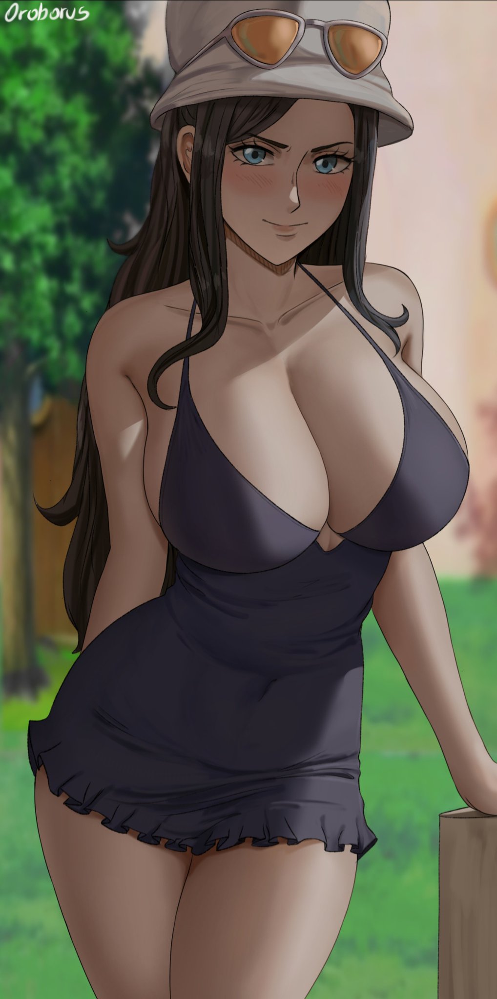 1girls, black hair, black-haired female, clothed, dress, dressrosa, female, female only, nico robin, one piece, oroborusart, post-timeskip, savagexthicc, sunglasses