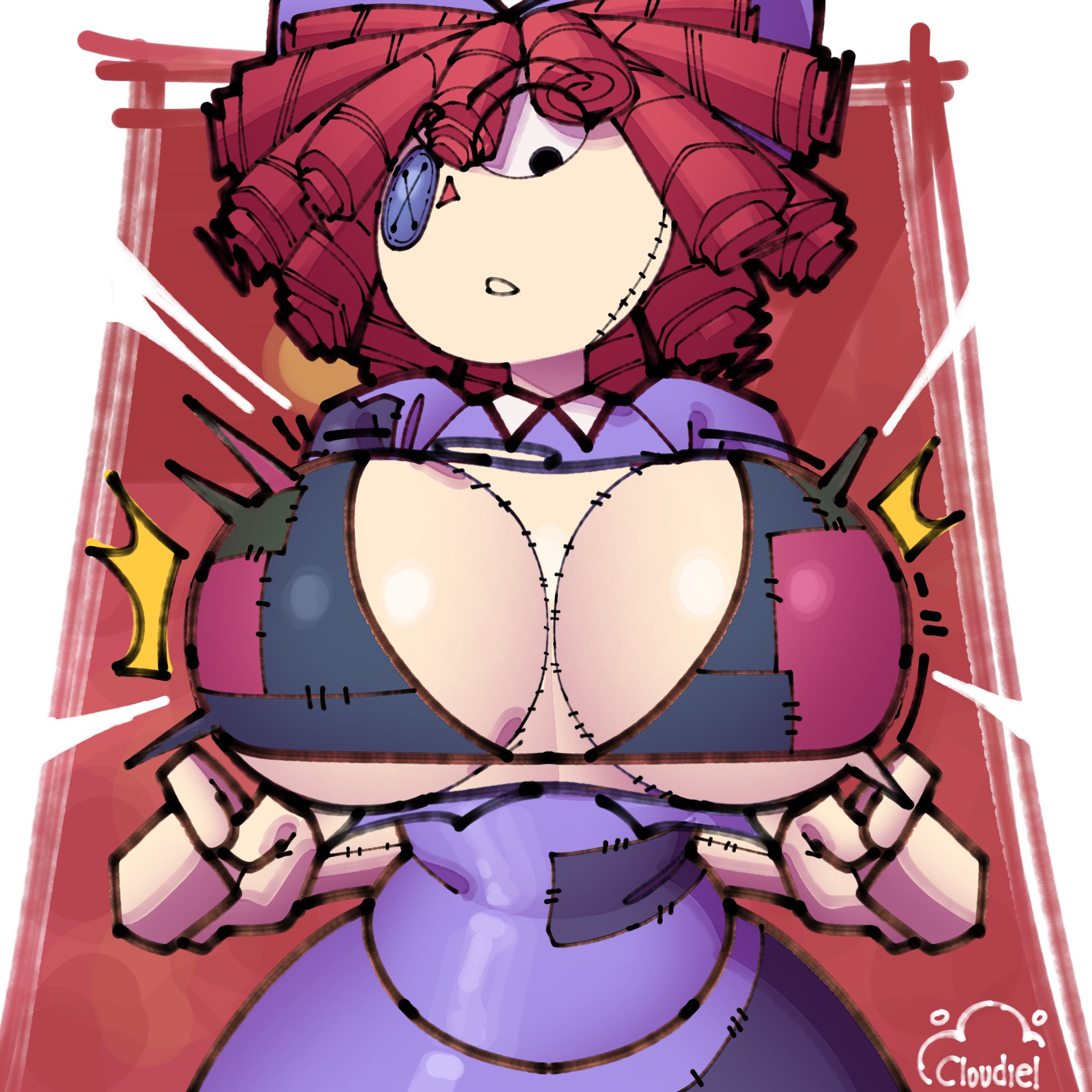 1girls, big breasts, blue dress, bow in hair, bra, breast expansion, breasts, breasts out, button eye, cloudiel, comic, comic page, curvaceous female, curvy figure, female, female focus, female only, glitch productions, gooseworx, huge breasts, inconvenient breasts, patchwork clothes, ragatha (the amazing digital circus), ragdoll, redhead, redhead female, redheaded female, surprised expression, tagme, the amazing digital circus, voluptuous, voluptuous body, voluptuous female