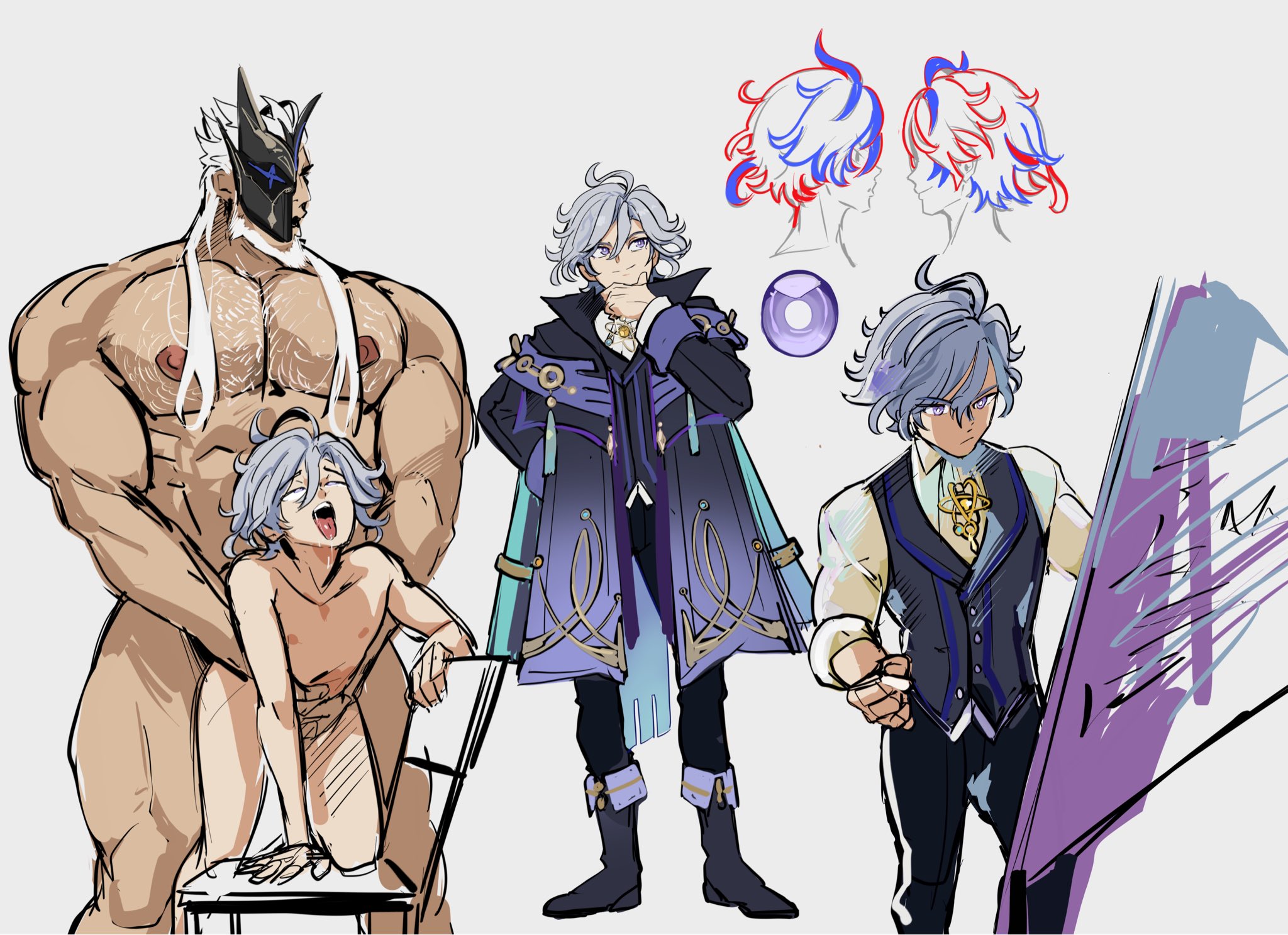 2boys, age difference, bara, beard, big dom small sub, big muscles, big nipples, big pecs, capitano (genshin impact), daddy, daddy and twink, dilf, dominant, dominant human, dominant male, duo, erect nipples, erection, gay, genshin impact, hairy, hairy chest, holding partner, huge muscles, huge pecs, human, human dominating human, human on human, human penetrated, human penetrating, human penetrating human, hunk, idoraad, larger human, larger male, male, male only, male penetrating, male penetrating male, male/male, mask, mask only, masked male, mature, mature male, mitya (genshin impact), muscular, muscular human, muscular male, naked, naked male, navel, nipples, nude, older dom younger sub, older human, older male, older man and younger boy, older on younger, older penetrating younger, pecs, penetration, penis, penis in ass, pierro (genshin impact), pubic hair, sex, silver fox, size difference, smaller human, smaller male, smaller penetrated, submissive, submissive human, submissive male, white hair, yaoi, younger human, younger male, younger penetrated