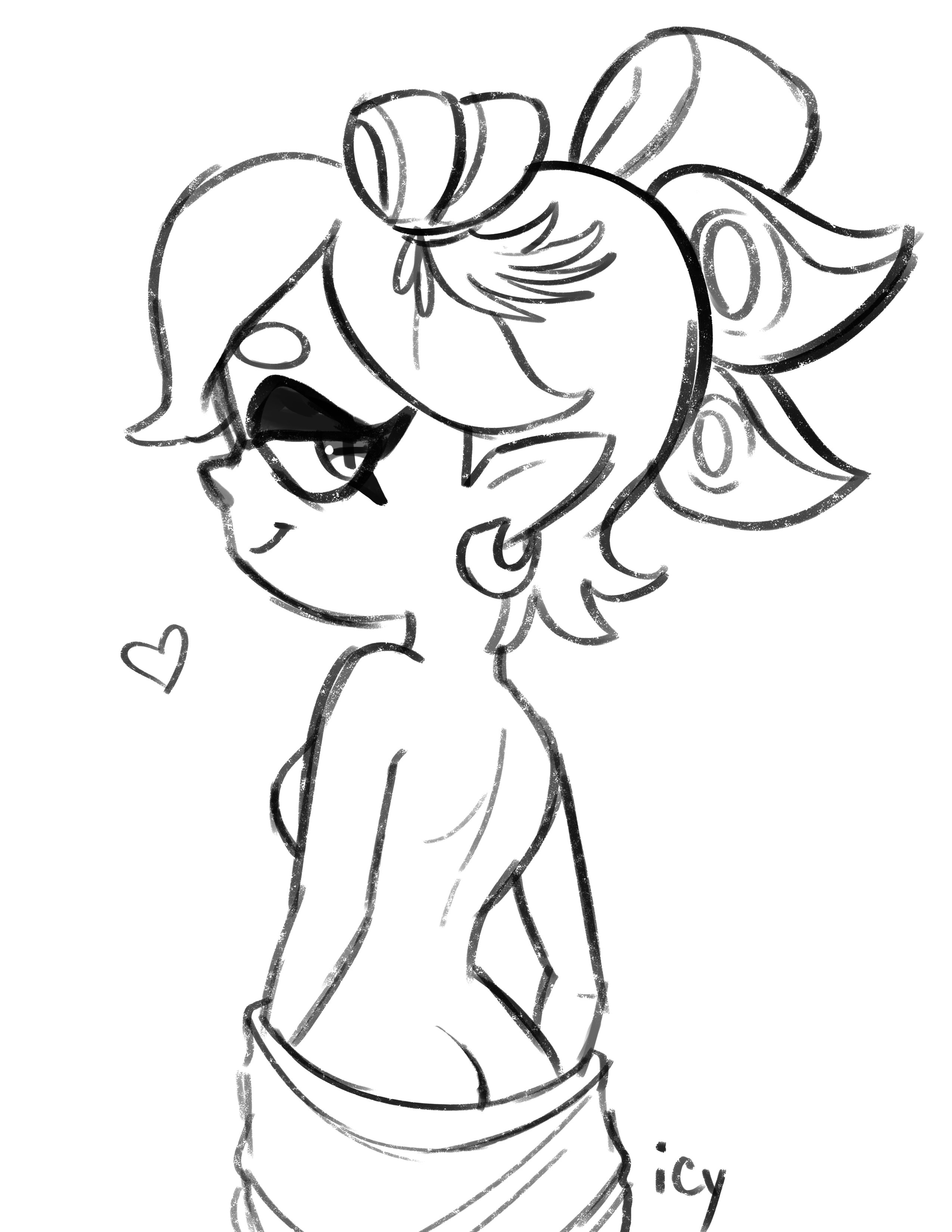 ass, ass cleavage, ass crack, back, breasts, butt crack, female, inkling, iseenudepeople, kimono, looking back, marie (splatoon), monochrome, sideboob, sketch, splatoon, squid sisters, tentacle hair, undressing